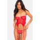 Red Lace Frill Underwired Corset Lingerie Set