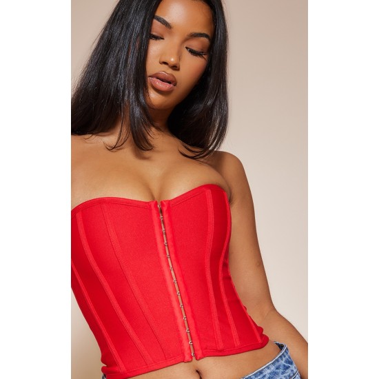 Dusty Red Bandage Hook And Eye Structured Corset