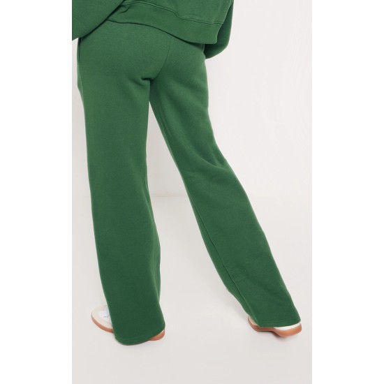 PRETTYLITTLETHING Forest Green Logo Embroidered Wide Leg Sweatpants