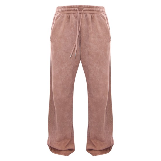 Taupe Washed Rib Panel Wide Leg Sweatpants