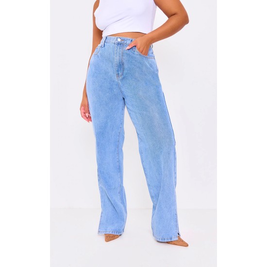 Plus Light Wash Split Hem Jeans