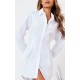 White Fitted Waist Long Sleeve Button Shirt Dress