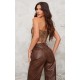 Chocolate Washed Faux Leather Dip Hem Corset