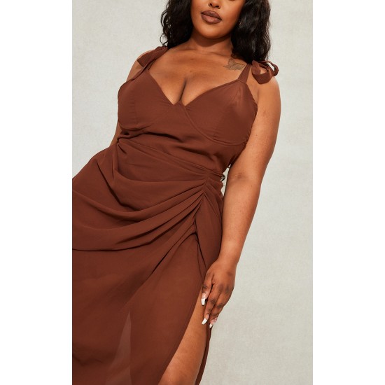 Plus Chocolate Underwire Detail Draped Midi Dress