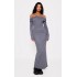 Charcoal Heavy Brushed Rib Bardot Trim Maxi Dress