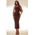 Dark Taupe Lined Mesh Asymmetrical Knotted Midaxi Dress