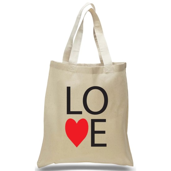 LOVE Printed with Heart on Canvas Tote