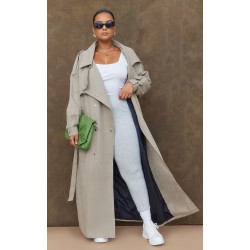 Plus Light Khaki Popper Detail Trench Coat