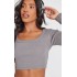 Charcoal Rib Scoop Neck Long Sleeve Crop Top