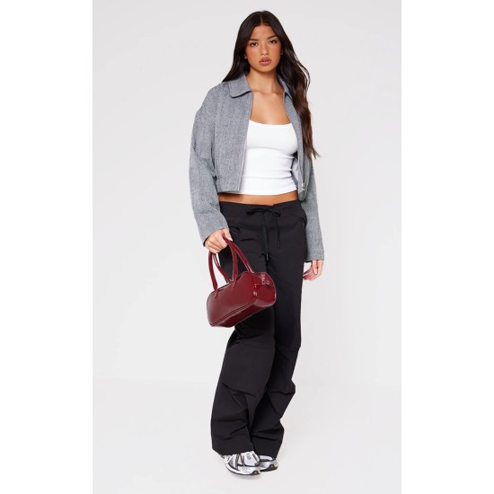 Black Thin Waistband Drawstring Detail Track Pants