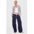 Petite Navy Pinstripe Contrast Waistband Wide Leg Pants