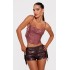 Mauve Faux Leather Ruched Bust Boned Dip Hem Corset