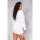 White Ruched Side Fitted Shirt Dress