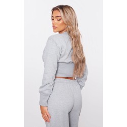 Ash Grey Ribbed Hem Popper Detail Sweatshirt