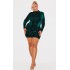 Plus Emerald Green Velour High Neck Long Sleeve Mini Dress