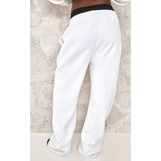 Tall White Double Waistband Wide Leg Sweatpant