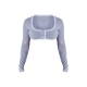 Shape Light Grey Washed Cotton Hook And Eye Long Sleeve Crop Top