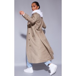 Petite Stone Woven Oversized Trench Coat