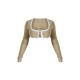 Shape Khaki Washed Cotton Hook And Eye Long Sleeve Crop Top