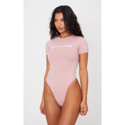 PRETTYLITTLETHING Light Pink Logo Short Sleeve Bodysuit