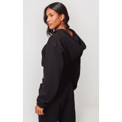 PRETTYLITTLETHING Black Elasticated Hem Zip Up Hoodie