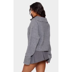 Charcoal Grey Marl Chunky Knit Half Zip Sweater