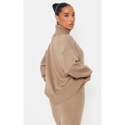 Light Mocha Soft Knit Roll Neck Oversized Sweater